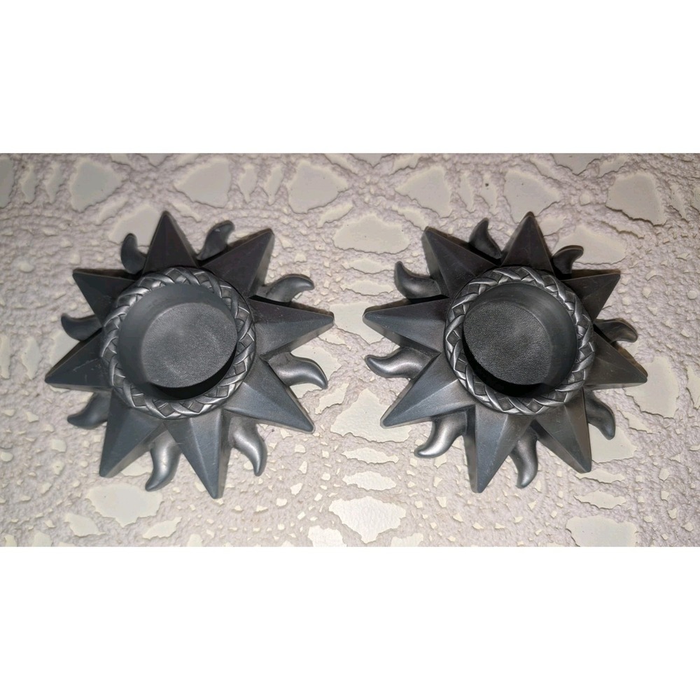Vintage Pair Of Celestial SunBurst Surface Top Candle Holders‎ Lot